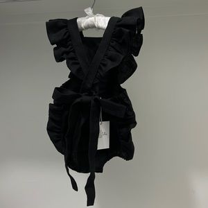 Girls Black Linen One Piece with Ruffles